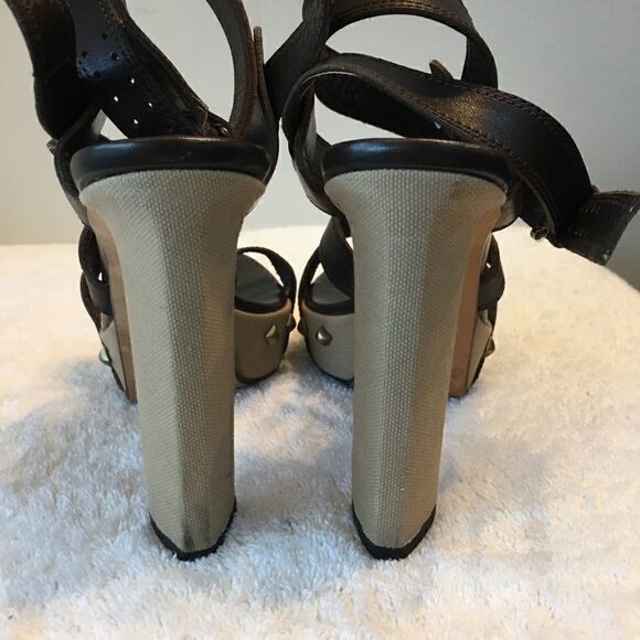 Sergio Rossi Womens Block Heel Platform Strappy Sandals Brown Leather Size 38.5 - Picture 5 of 7